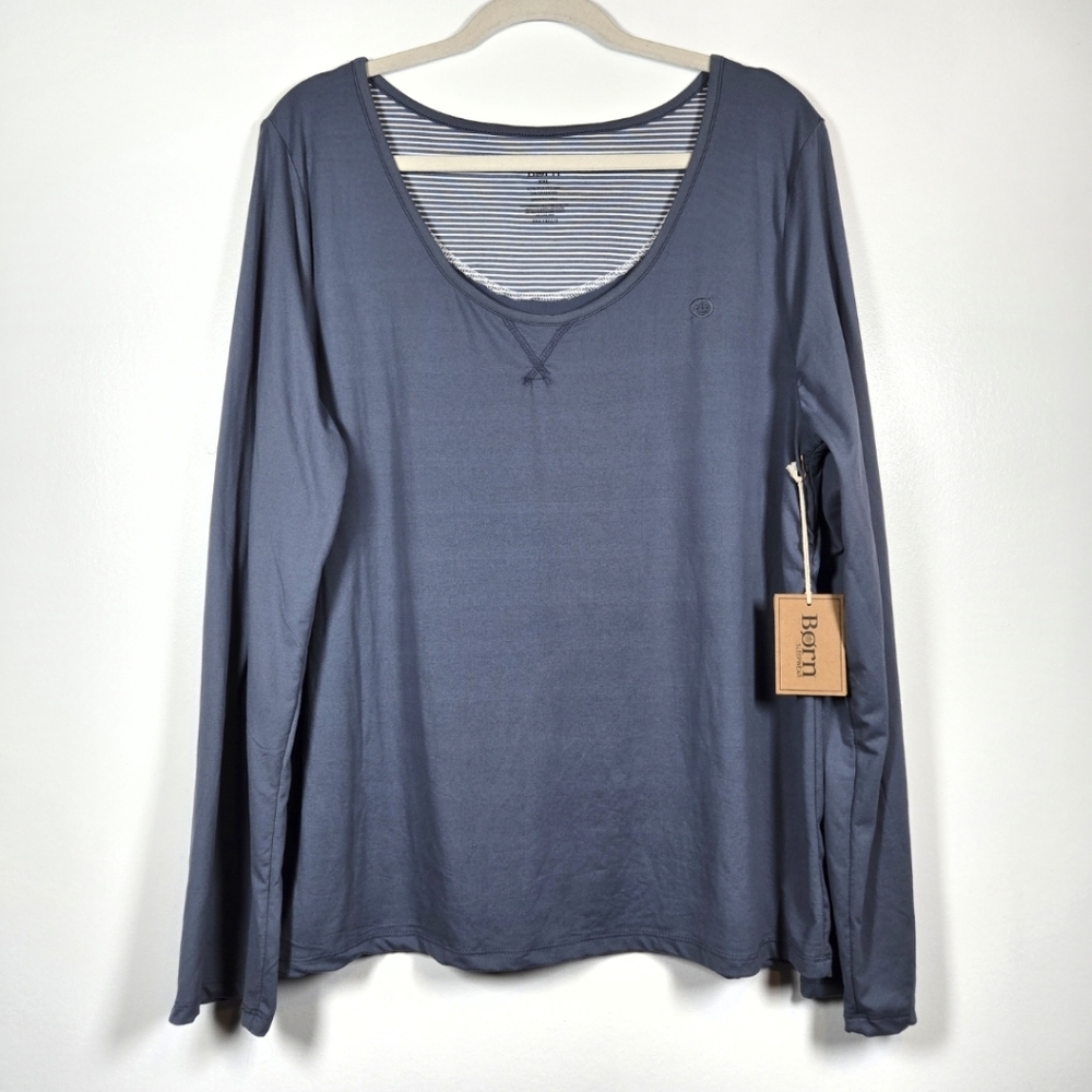 NEW Born Blue Butter Soft Blue Long Sleeve Scoop Neck Sleep Shirt Plus Size XXL